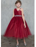 Tulle Flower Girl Dress With Beaded Sash